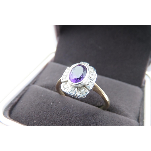 188 - Ladies Amethyst and Diamond Ring Mounted on 9 Carat Gold Ring Size O