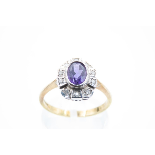 188 - Ladies Amethyst and Diamond Ring Mounted on 9 Carat Gold Ring Size O