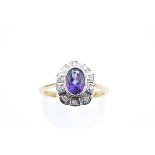 188 - Ladies Amethyst and Diamond Ring Mounted on 9 Carat Gold Ring Size O