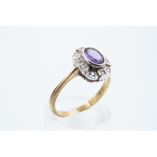 188 - Ladies Amethyst and Diamond Ring Mounted on 9 Carat Gold Ring Size O