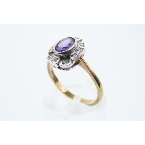 188 - Ladies Amethyst and Diamond Ring Mounted on 9 Carat Gold Ring Size O