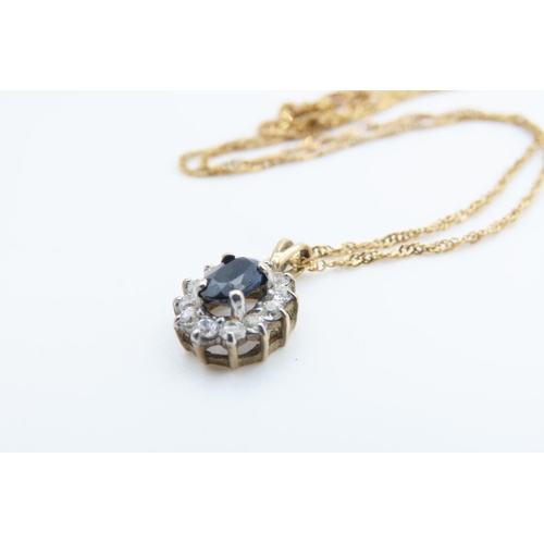 26 - Sapphire Cluster Pendant Mounted on 9 Carat Yellow Gold Set on 9 Carat Yellow Gold Rope Twist Neckla... 