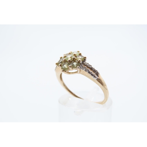 44 - Peridot and Diamond Ladies Cluster Ring Mounted on 9 Carat Yellow Gold Band Ring Size N