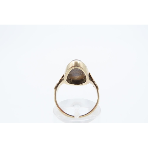 51 - Tigers Eye Cabochon Cut Ladies Centre Stone Ring Mounted on 9 Carat Yellow Gold Band Ring Size M