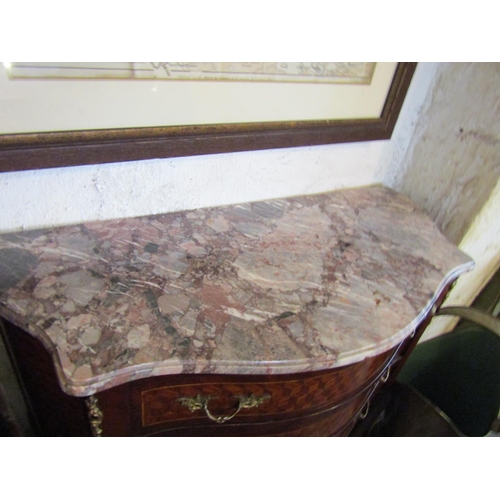 626 - Marble Top Three Drawer Side Chest Ormolu Mounted Marquetry Decorated Approximately 32 Inches Wide