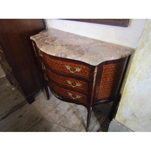 626 - Marble Top Three Drawer Side Chest Ormolu Mounted Marquetry Decorated Approximately 32 Inches Wide