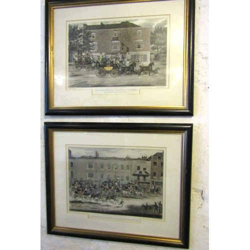 Pair of Antique Coaching Engravings contained within Ebonised and Gilded Frames Each Approximately 14 Inches High x 18 Inches Wide