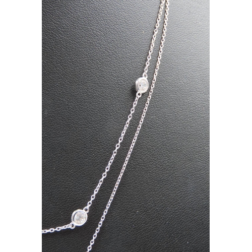 76 - Silver Gemset Ladies Modernist Form Two Tier Necklace 40cm Long Attractively Detailed