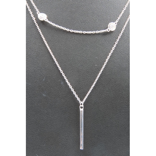 76 - Silver Gemset Ladies Modernist Form Two Tier Necklace 40cm Long Attractively Detailed