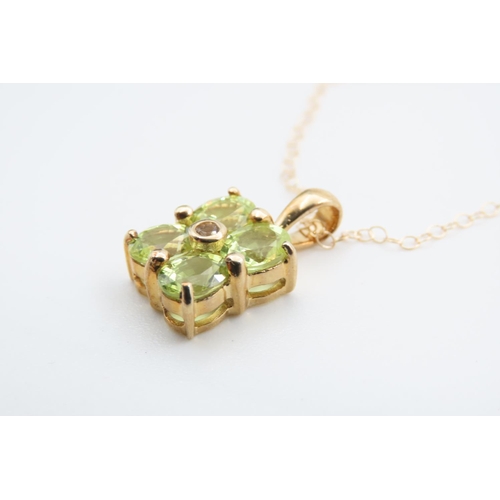 78 - Peridot Four Stone Ladies Pendant Mounted on 9 Carat Yellow Gold Set on 18 Carat Yellow Gold Chain 4... 