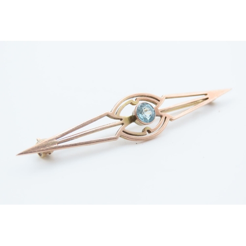 81 - Aquamarine Centre Stone Ladies Bar Brooch 9 Carat Yellow Gold 6cm Wide