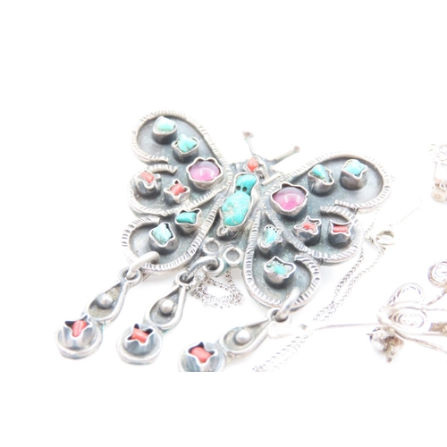 85 - Three Silver Mounted Ladies Brooches Two Butterfly Examples with Silver Ladies Bracelet and Silver L... 