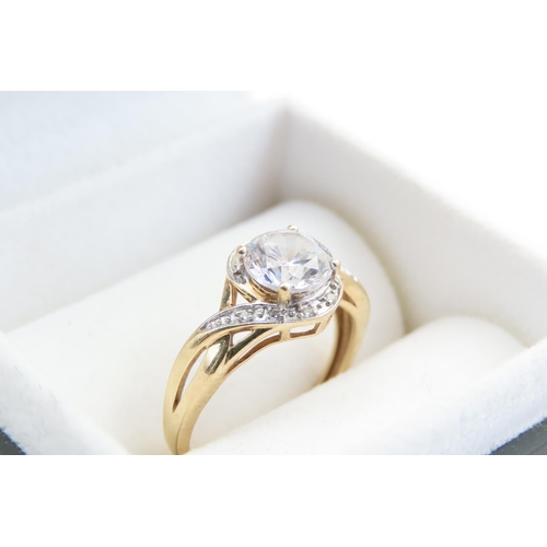 15 - 9 Carat Yellow Gold Ladies Gemstone Set Ring with Diamond Inset Crossover Setting Ring Size L