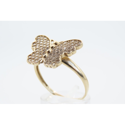 16 - 9 Carat Yellow Gold Butterfly Motif Ladies Ring Gemstone Panel Set Ring Size Y
