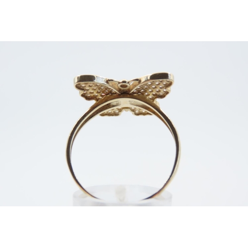 16 - 9 Carat Yellow Gold Butterfly Motif Ladies Ring Gemstone Panel Set Ring Size Y