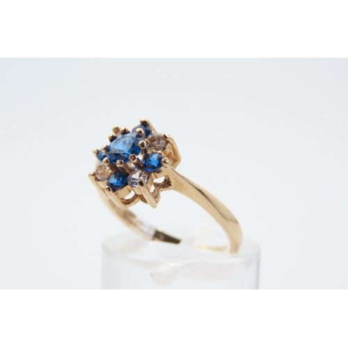 19 - Blue Topaz Ladies Cluster Ring Mounted on 9 Carat Yellow Gold Band Ring Size L