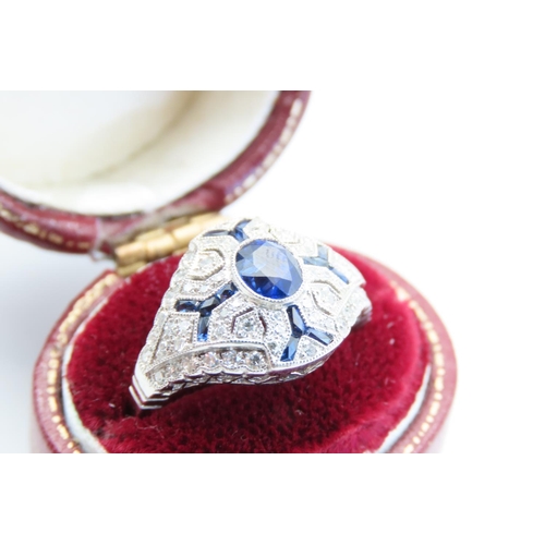 27 - Sapphire and Diamond Ladies Ring Platinum Set Mounted on Platinum Band Attractively Detailed Ring Si... 