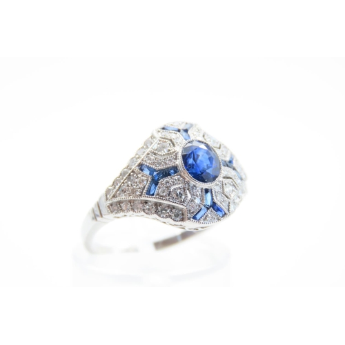 27 - Sapphire and Diamond Ladies Ring Platinum Set Mounted on Platinum Band Attractively Detailed Ring Si... 