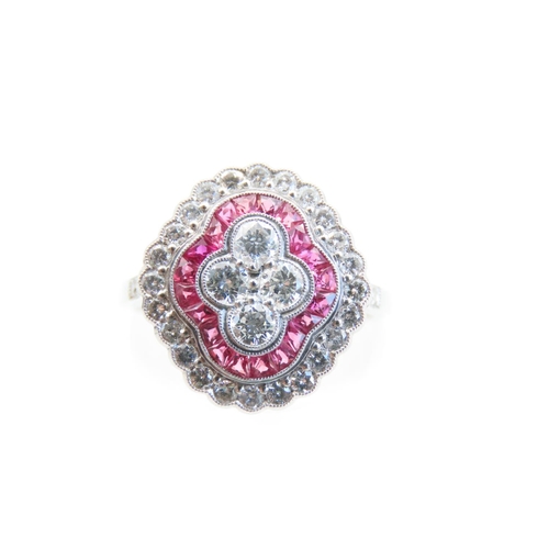 29 - Ruby and Diamond Ladies Cluster Ring Finely Detailed Set in Platinum Mounted on Platinum Band Ring S... 