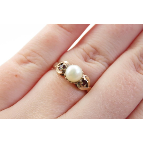 31 - Pearl and Garnet Ladies Ring Mounted on 9 Carat Yellow Gold Ring Size M
