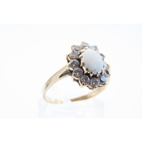 32 - Opal Ladies Cluster Ring Gemset Surround Mounted on 9 Carat Yellow Gold Band Ring Size N Please Note... 