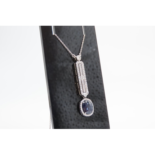 43 - Sapphire and Diamond Ladies Drop Pendant Necklace Mounted on 18 Carat White Gold Four Claw Setting F... 