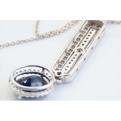 43 - Sapphire and Diamond Ladies Drop Pendant Necklace Mounted on 18 Carat White Gold Four Claw Setting F... 