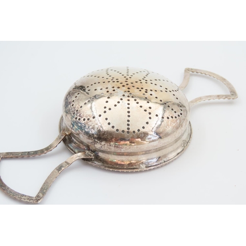 56 - Antique Silver Tea Strainers 17cm Wide including Handles, Basin 8cm Diameter