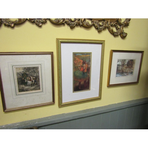 Framed Degas Print The Ballerina William Russell Flint Lithograph and Another Framed Engraving Three Items in Lot Largest Approximately 10 Inches High x 4 Inches Wide