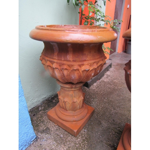 957 - Pair of Composite Stone Sandstone Coloured Garden Urns on Pedestal Bases Each Approximately 40 Inche... 