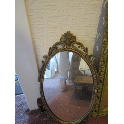 101 - Three Various Mirrors Including Oval Walnut Example Tallest Approximately 26 Inches High