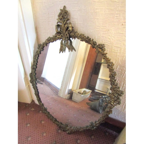 108 - Antique Circular Form Ribbon Motif Decorated Wall Mirror Approximately 32 Inches High