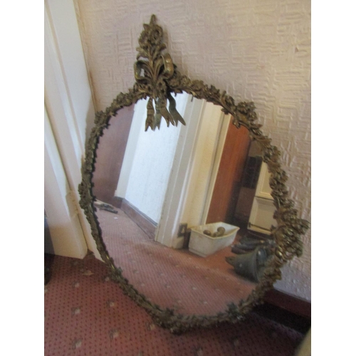 108 - Antique Circular Form Ribbon Motif Decorated Wall Mirror Approximately 32 Inches High