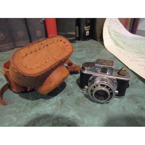 115 - Vintage Mini Spy Camera with Original Leather Carry Case Approximately 7cm Wide