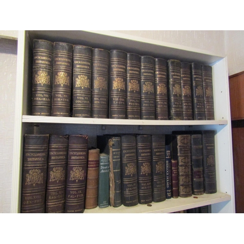 116 - Two Shelves of Various Leather Bound Antiquarian Volumes As Photographed