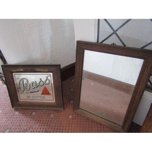 119 - Bass Antique Beer Advertising Mirror and Another Oak Framed Mirror Largest Approximately 14 Inches H... 