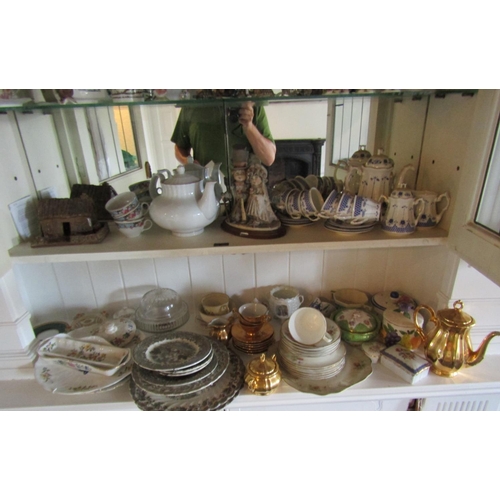 121 - Five Shelves of Various Porcelain etc Good Selection Including Tableware, Ornaments and Two Old Fox ... 