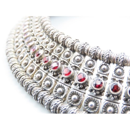 1287 - Silver Garnet Set Ladies Collar Necklace of Good Weight and Design Width 3cm x 45cm Long