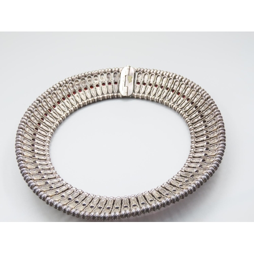 1287 - Silver Garnet Set Ladies Collar Necklace of Good Weight and Design Width 3cm x 45cm Long