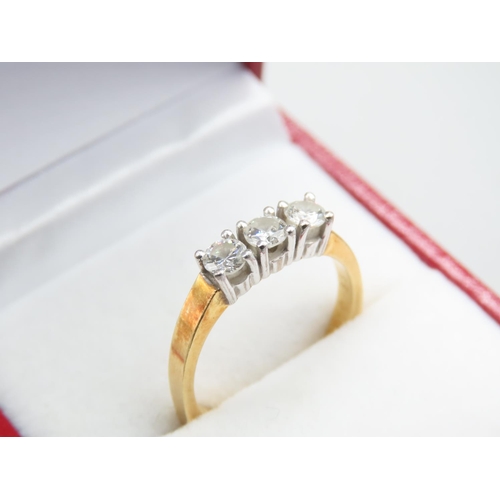 1289 - Three Stone Diamond Ring Size L Mounted on 18 Carat Yellow Gold Band