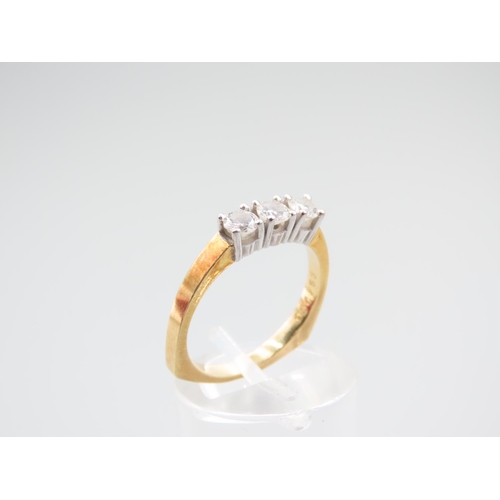 1289 - Three Stone Diamond Ring Size L Mounted on 18 Carat Yellow Gold Band