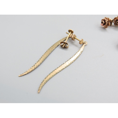 1296 - Three Pairs of 9 Carat Yellow Gold Ladies Earrings including Drop Leaf Form Example