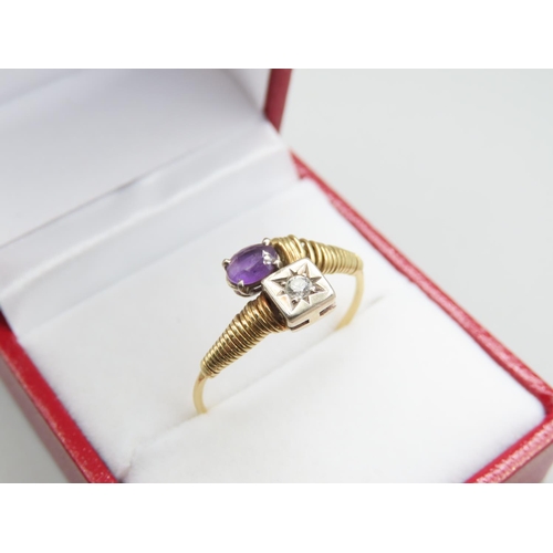 1297 - Amethyst and Diamond Ladies Ring Two Stone Mounted on 18 Carat Yellow Gold Band Adjustable Band Size... 