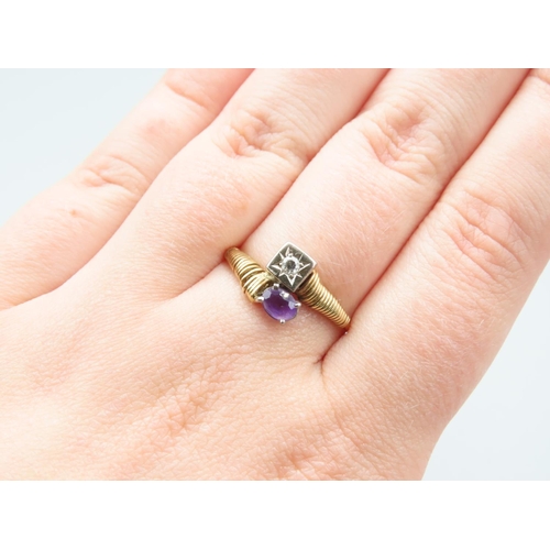 1297 - Amethyst and Diamond Ladies Ring Two Stone Mounted on 18 Carat Yellow Gold Band Adjustable Band Size... 