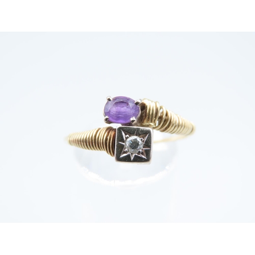 1297 - Amethyst and Diamond Ladies Ring Two Stone Mounted on 18 Carat Yellow Gold Band Adjustable Band Size... 