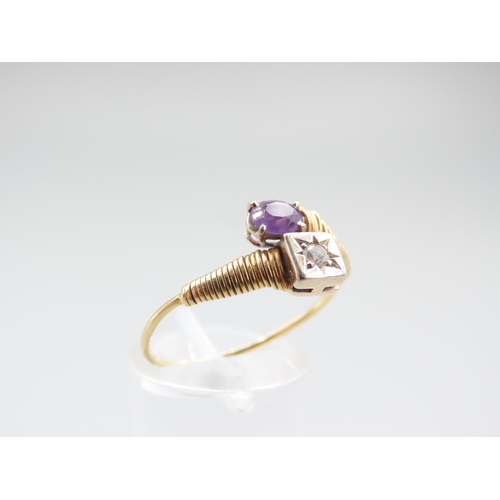 1297 - Amethyst and Diamond Ladies Ring Two Stone Mounted on 18 Carat Yellow Gold Band Adjustable Band Size... 