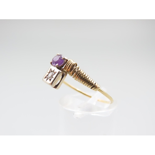 1297 - Amethyst and Diamond Ladies Ring Two Stone Mounted on 18 Carat Yellow Gold Band Adjustable Band Size... 