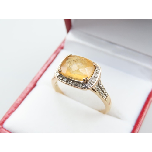 1301 - 9 Carat Yellow Gold Citrine and Diamond Set Ladies Ring Centre Stone Ring Size S and a Half