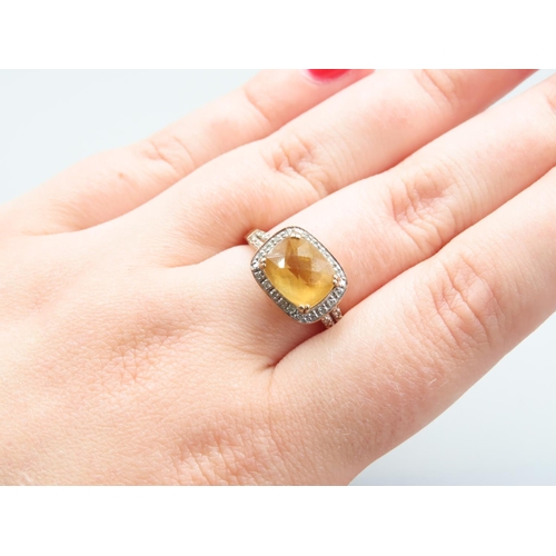 1301 - 9 Carat Yellow Gold Citrine and Diamond Set Ladies Ring Centre Stone Ring Size S and a Half