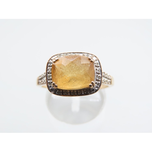 1301 - 9 Carat Yellow Gold Citrine and Diamond Set Ladies Ring Centre Stone Ring Size S and a Half